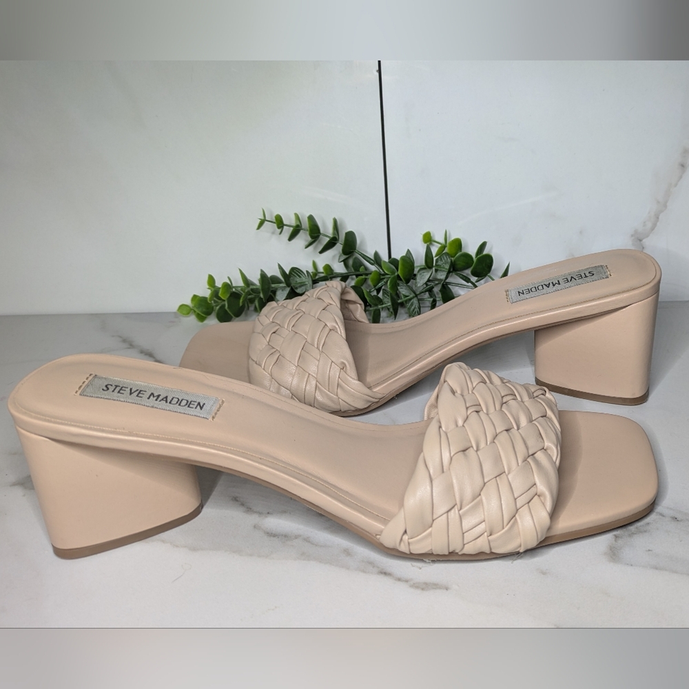 Steve Madden Palas Braided Slide Block Heel Sandal Cream